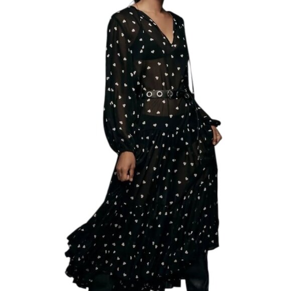 Anthropologie Maeve Womens OS Sheer Ditsy Heart‎ Kaftan Cover Up Dress NWT - Picture 3 of 14